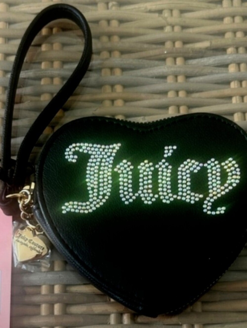 Juicy Couture Black Heart Wristlet! Jeweled Juicy Brand Name On Front!